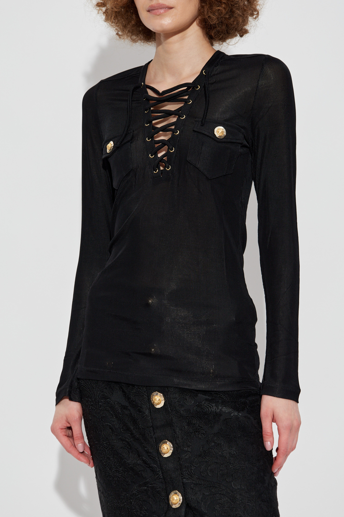 【関税込み】Balmain ブラック ラップ トップス BALMAIN Body Print Cropped Top in Black & White | FWRD